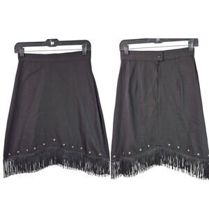 Sassa USA Black Fringe Studded Western Flare Vintage Skirt 7 / 8 26 Waist